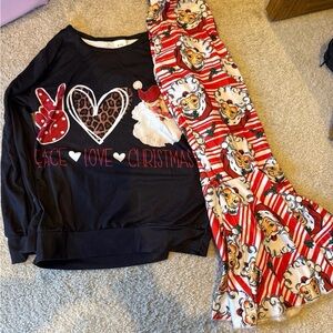 Kids Black & Red Christmas  Set with Santa Print